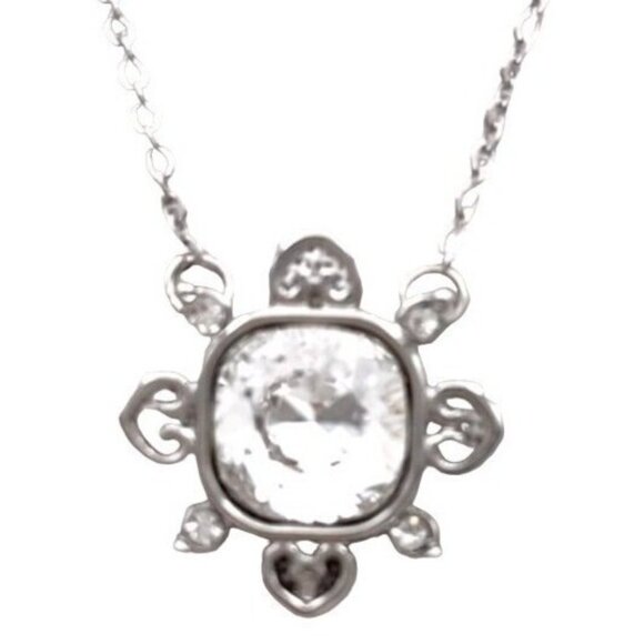 Clear Swarovski Crystal Square and Hearts Pendant 16" Silver-tone Necklace Swan - Picture 6 of 6